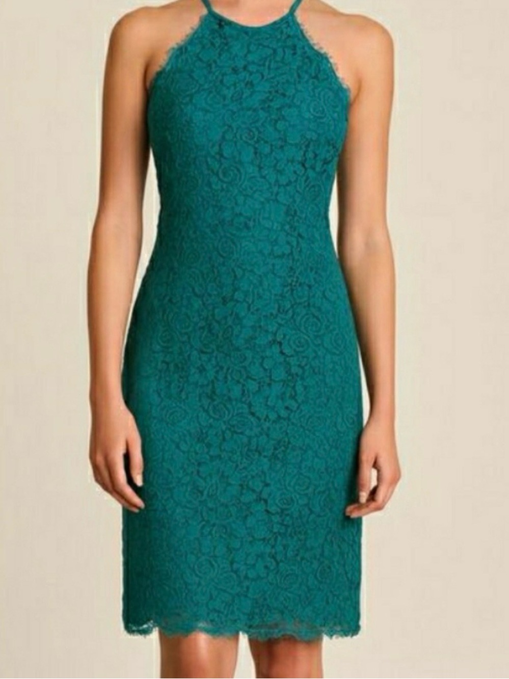 Teal Lace Halter Sheath Dress